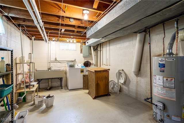 125 Beech St, Doylestown, OH 44230 - below grade area featuring water heater, washing machine and clothes dryer, and electric panel