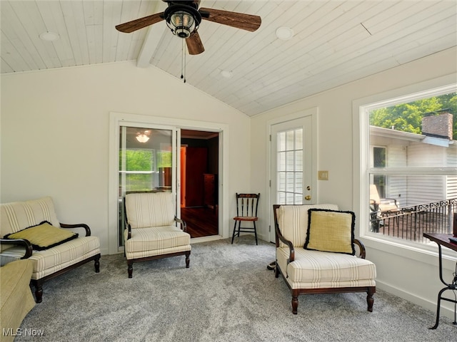 4300 Wade Ave, Ashtabula, OH 44004 - sitting room with carpet flooring, a ceiling fan, and wooden ceiling