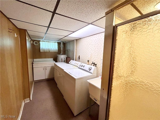 56400 Boyd Ave, Bridgeport, OH 43912 - laundry room with washing machine and dryer, water heater, and a sink