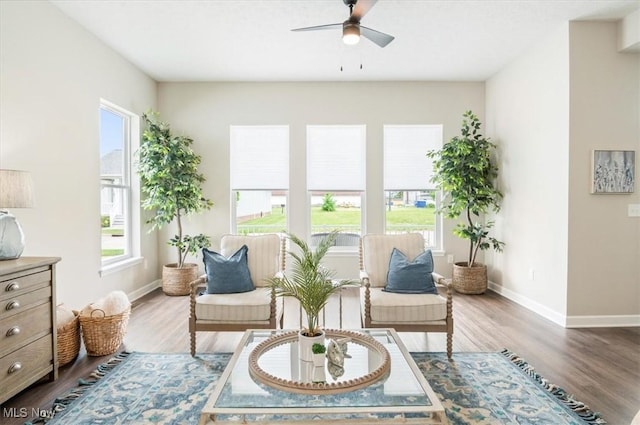 322 Bascule Dr, Lorain, OH 44052 - living area featuring ceiling fan, baseboards, and wood finished floors