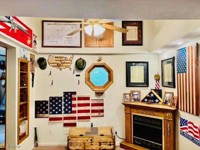 147 Northgate Dr NE, Warren, OH 44484 - living area featuring a fireplace and a ceiling fan