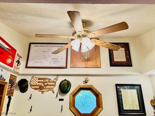 147 Northgate Dr NE, Warren, OH 44484 - detailed view of a textured ceiling and ceiling fan