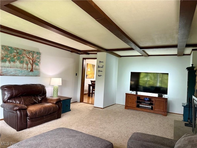 42096 Cadiz Dennison Rd, Cadiz, OH 43907 - carpeted living room featuring beamed ceiling and baseboards