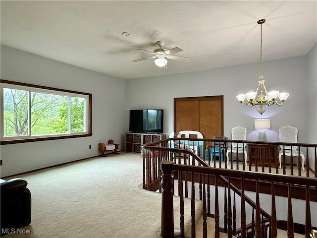 42096 Cadiz Dennison Rd, Cadiz, OH 43907 - living area with carpet, a chandelier, baseboards, and a ceiling fan