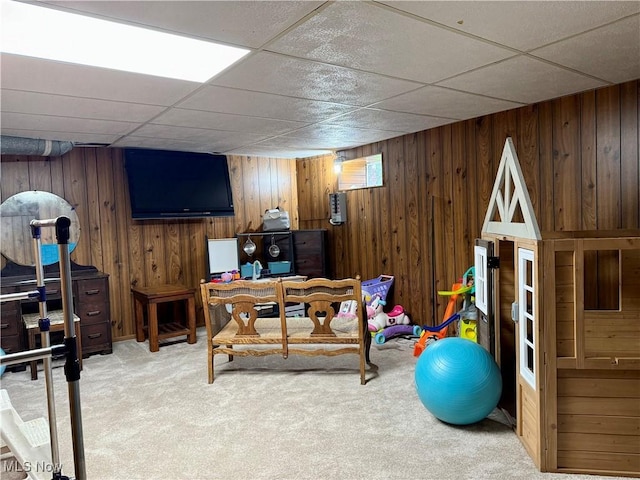 42096 Cadiz Dennison Rd, Cadiz, OH 43907 - office featuring carpet floors, a paneled ceiling, and wooden walls