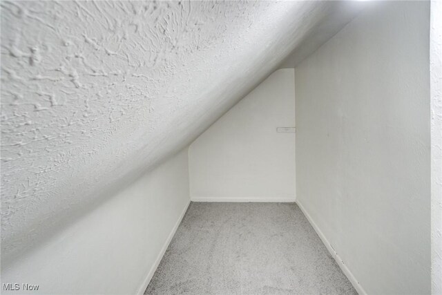 21411 Clare Ave, Maple Heights, OH 44137 - additional living space with a textured ceiling, carpet, vaulted ceiling, and baseboards