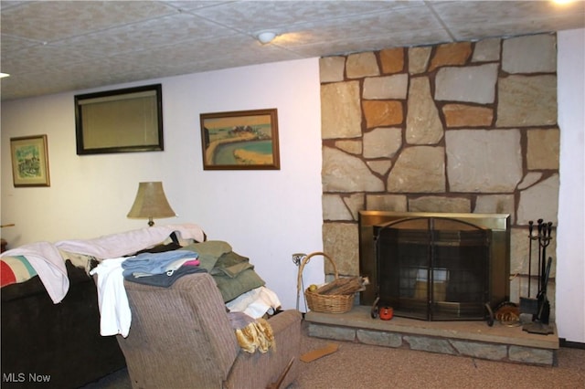 635 N Hametown Rd, Akron, OH 44333 - carpeted living room featuring a fireplace