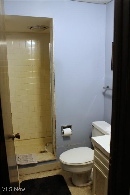 635 N Hametown Rd, Akron, OH 44333 - bathroom featuring a shower stall, toilet, and vanity