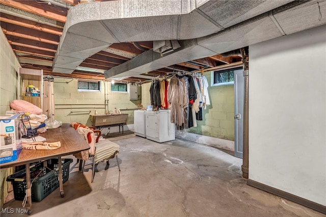 313 E 244th St, Euclid, OH 44123 - basement with washer and clothes dryer, electric panel, healthy amount of natural light, and a sink