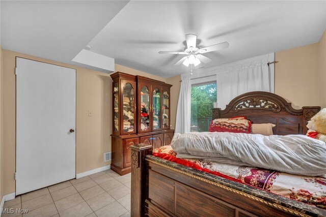 1654 Vicgross Ave, Akron, OH 44310 - bedroom featuring baseboards, light tile patterned floors, and a ceiling fan