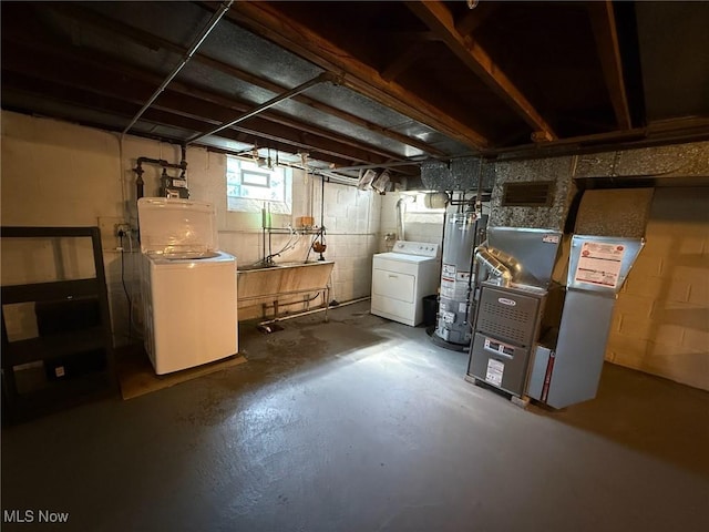 1089 Homestead Rd, South Euclid, OH 44121 - below grade area featuring gas water heater, washer and dryer, and heating unit