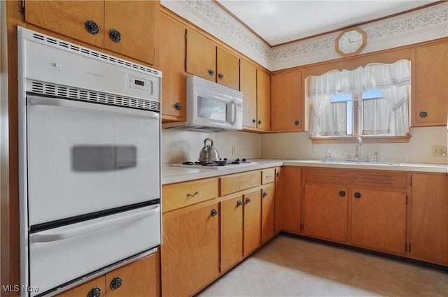 1783 Depot Rd, Salem, OH 44460 - kitchen featuring white appliances, a warming drawer, a sink, light countertops, and light floors