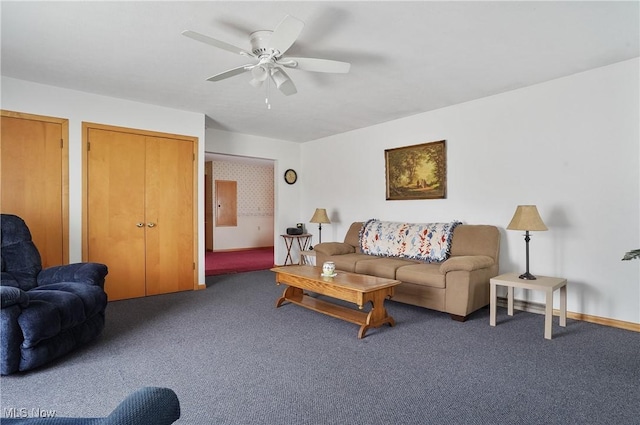 1783 Depot Rd, Salem, OH 44460 - living room with carpet, ceiling fan, and baseboards