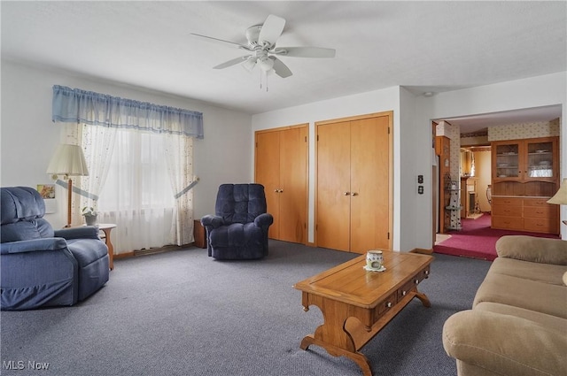 1783 Depot Rd, Salem, OH 44460 - carpeted living room with ceiling fan