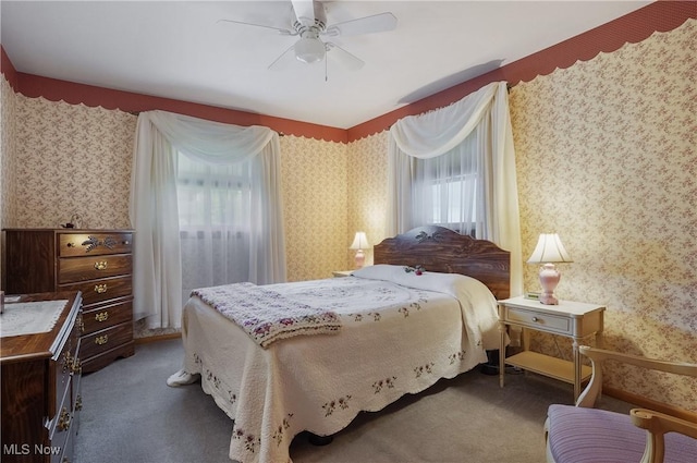 1783 Depot Rd, Salem, OH 44460 - carpeted bedroom featuring multiple windows, wallpapered walls, and a ceiling fan