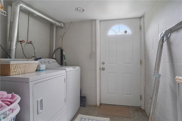 1783 Depot Rd, Salem, OH 44460 - washroom featuring concrete block wall and independent washer and dryer