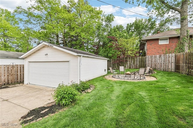 3945 Meadowbrook Blvd, University Heights, OH 44118 - view of yard featuring an outdoor structure, a garage, and an outdoor fire pit