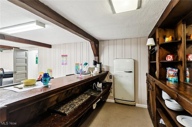 3945 Meadowbrook Blvd, University Heights, OH 44118 - misc room featuring a textured ceiling, carpet floors, and beam ceiling