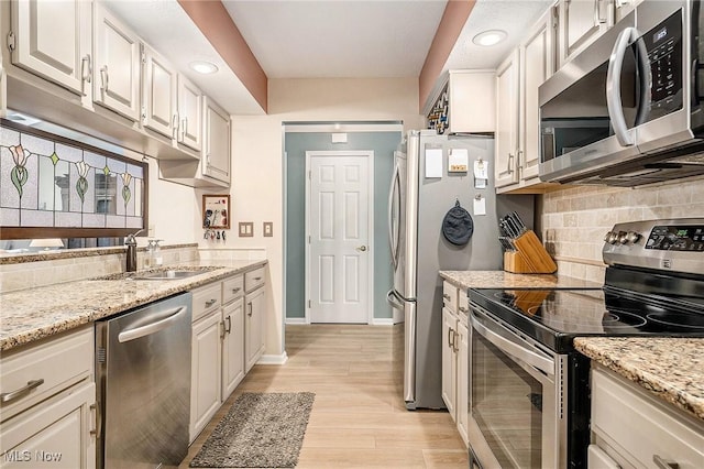 194 Lisa Ann Dr, Huron, OH 44839 - kitchen with appliances with stainless steel finishes, a sink, backsplash, white cabinets, and recessed lighting