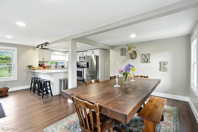 3136 Ellet Ave, Akron, OH 44312 - dining room featuring baseboards, recessed lighting, and dark wood-type flooring