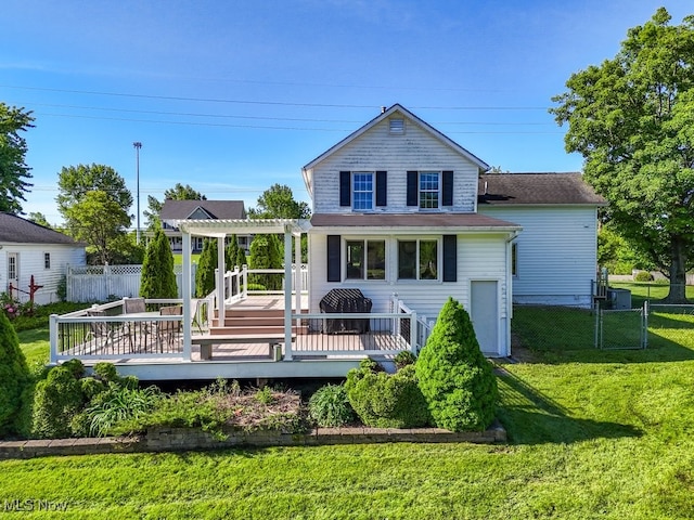 869 State Route 303, Streetsboro, OH 44241 - rear view of property with a wooden deck and a pergola