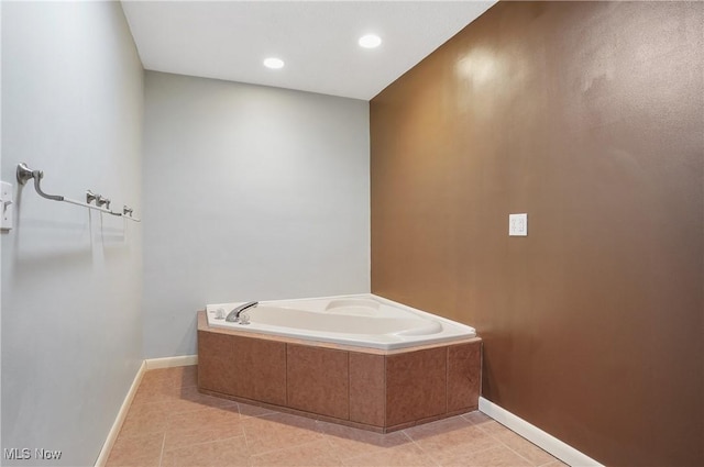 4017 Bellaire Ln, Peninsula, OH 44264 - bathroom with a bath, baseboards, tile patterned floors, and recessed lighting