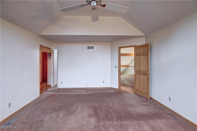 3936 Burgundy Bay Blvd W, Medina, OH 44256 - spare room featuring a ceiling fan, vaulted ceiling, carpet floors, and baseboards