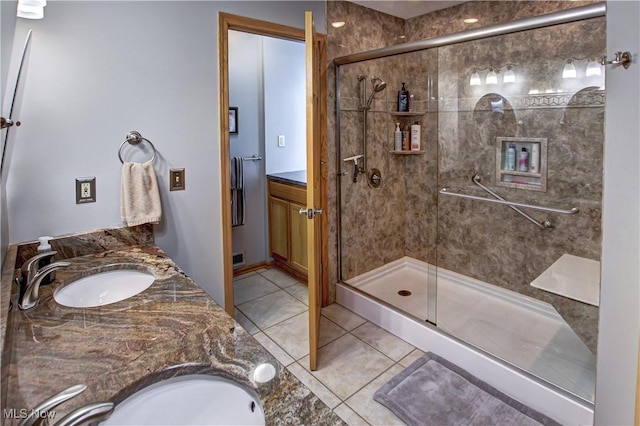 3936 Burgundy Bay Blvd W, Medina, OH 44256 - bathroom featuring double vanity, a stall shower, and tile patterned flooring