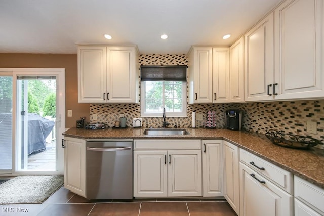 726 N Fork Way, Brunswick Hills, OH 44212 - kitchen with stainless steel dishwasher, a sink, plenty of natural light, tile patterned flooring, and recessed lighting