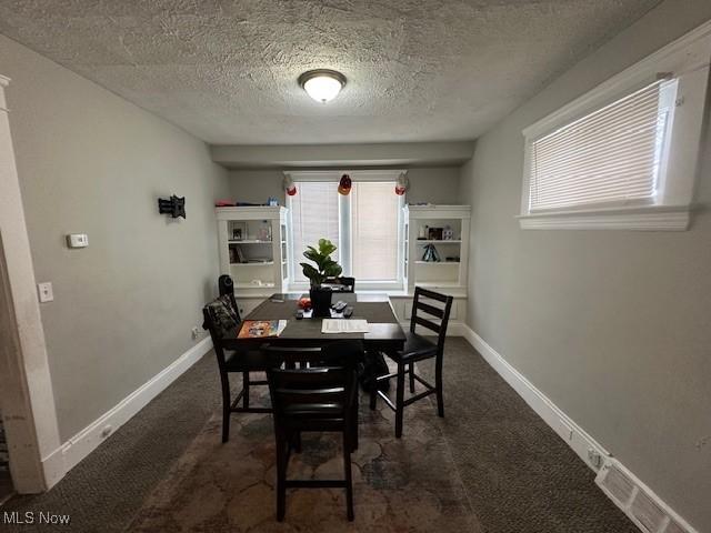 9705 Marah Ave, Cleveland, OH 44104 - dining area with carpet floors, a textured ceiling, and baseboards