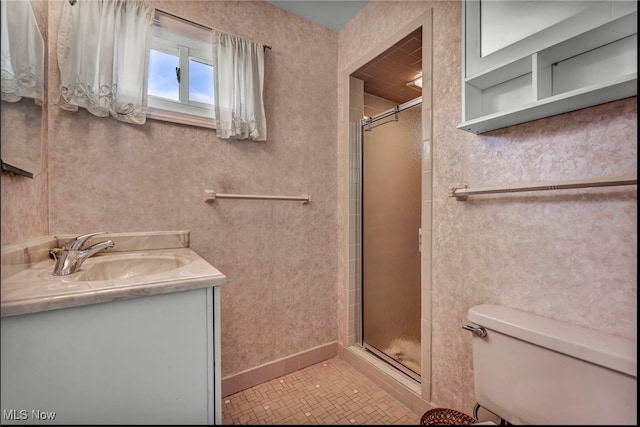 50 Luikart Dr, Euclid, OH 44123 - full bathroom with vanity, a shower stall, toilet, and tile patterned floors