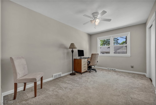 50 Luikart Dr, Euclid, OH 44123 - carpeted home office with a ceiling fan and baseboards