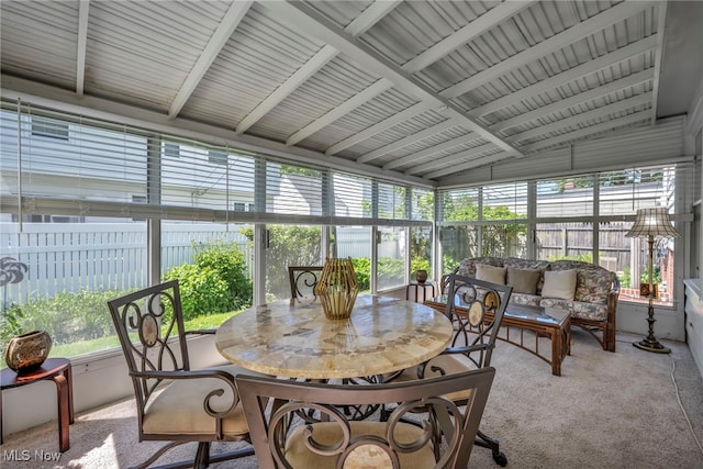 50 Luikart Dr, Euclid, OH 44123 - sunroom / solarium with carpet, outdoor lounge area, outdoor dining space, and lofted ceiling