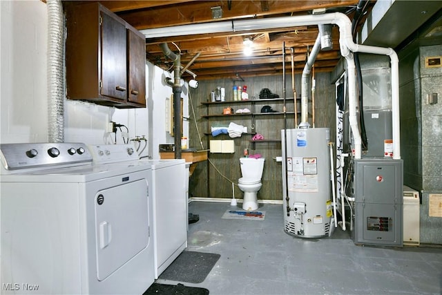 172 Camrose Dr, Niles, OH 44446 - laundry room featuring gas water heater, separate washer and dryer, and heating unit