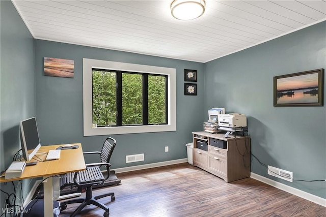 4346 Selhurst Rd, North Olmsted, OH 44070 - office featuring wood finished floors, baseboards, and wood ceiling