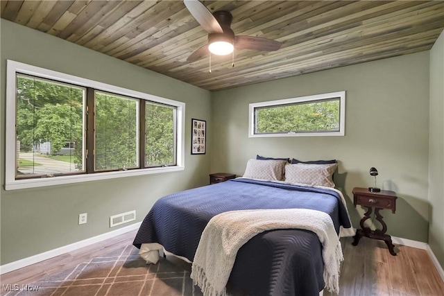 4346 Selhurst Rd, North Olmsted, OH 44070 - bedroom with baseboards, wooden ceiling, ceiling fan, and wood finished floors