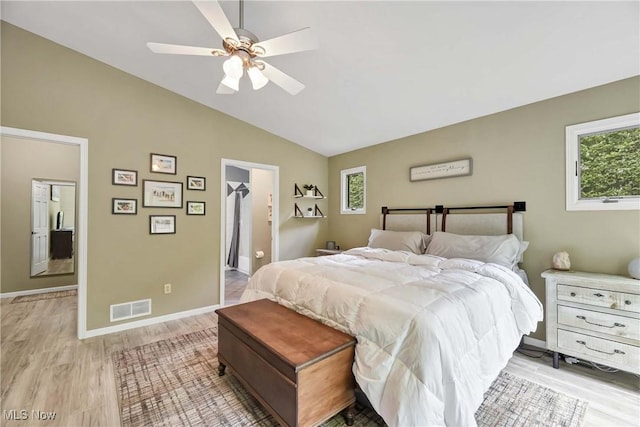 4346 Selhurst Rd, North Olmsted, OH 44070 - bedroom with vaulted ceiling, light wood-style floors, baseboards, and ceiling fan