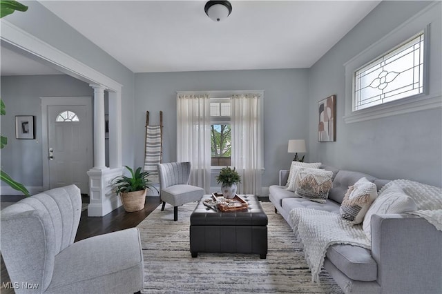 16 Eleanor Ave, Youngstown, OH 44509 - living area featuring decorative columns and wood finished floors
