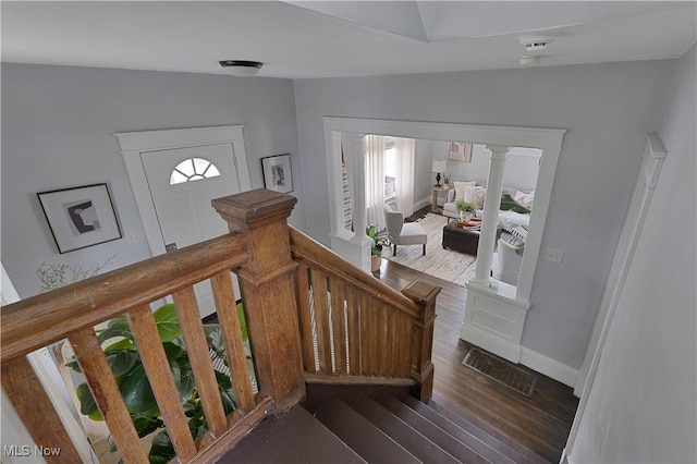 16 Eleanor Ave, Youngstown, OH 44509 - stairs with wood finished floors, vaulted ceiling, and baseboards