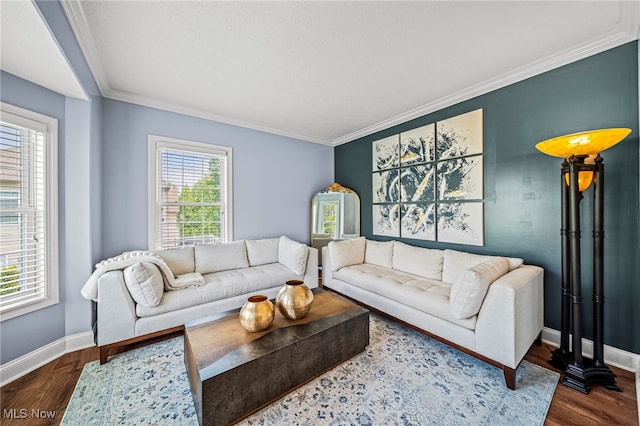 8041 Daisy Hill Ct, Concord, OH 44077 - living area with baseboards, dark wood-type flooring, and ornamental molding