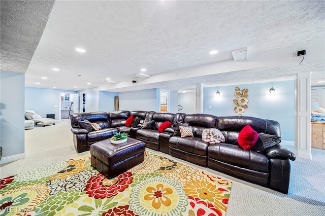 8041 Daisy Hill Ct, Concord, OH 44077 - carpeted living room featuring a textured ceiling, recessed lighting, and baseboards