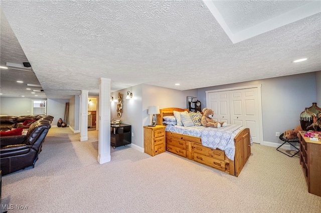 8041 Daisy Hill Ct, Concord, OH 44077 - bedroom featuring light colored carpet, baseboards, a textured ceiling, recessed lighting, and a closet