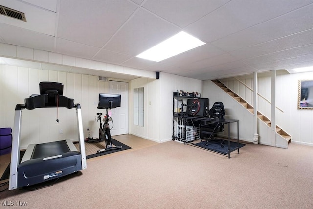 410 Hickory Hollow Dr, Canfield, OH 44406 - workout area featuring carpet floors, a drop ceiling, and baseboards