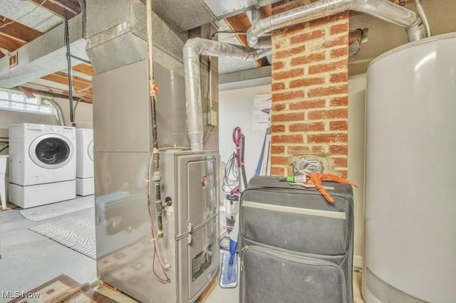 6254 Mackenzie Rd, North Olmsted, OH 44070 - utility room with separate washer and dryer, water heater, and heating unit