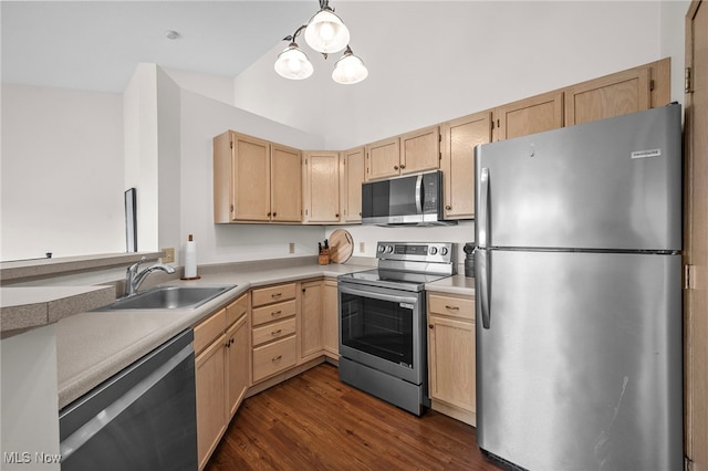 1444 Buckingham Gate Blvd Unit H, Cuyahoga Falls, OH 44221 - kitchen featuring stainless steel appliances, light brown cabinetry, a sink, dark wood-style flooring, and light countertops