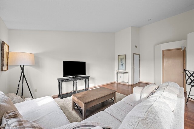 1444 Buckingham Gate Blvd Unit H, Cuyahoga Falls, OH 44221 - living area featuring wood finished floors, baseboards, and a towering ceiling