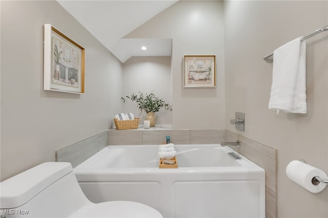 2524 Claver Rd, University Heights, OH 44118 - full bathroom featuring toilet, lofted ceiling, a garden tub, and recessed lighting