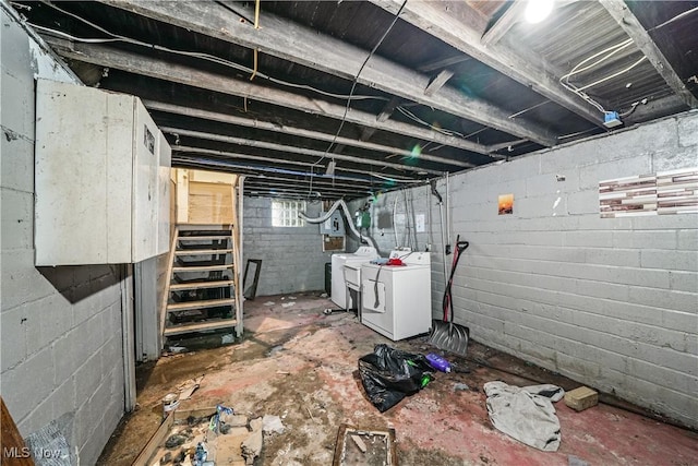 1197 Carey Ave, Akron, OH 44314 - below grade area featuring washing machine and dryer