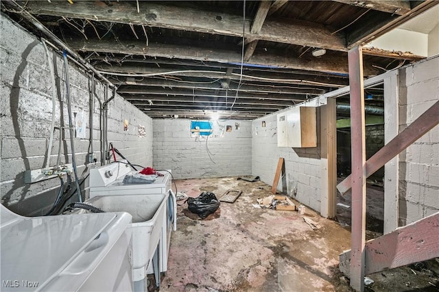 1197 Carey Ave, Akron, OH 44314 - unfinished basement with independent washer and dryer and a sink