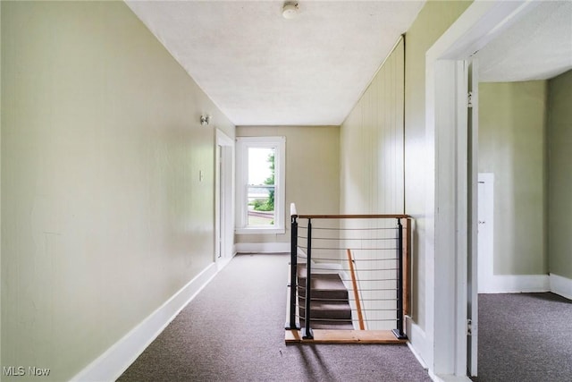 492 W Pershing St, Salem, OH 44460 - hallway with carpet flooring, baseboards, and an upstairs landing
